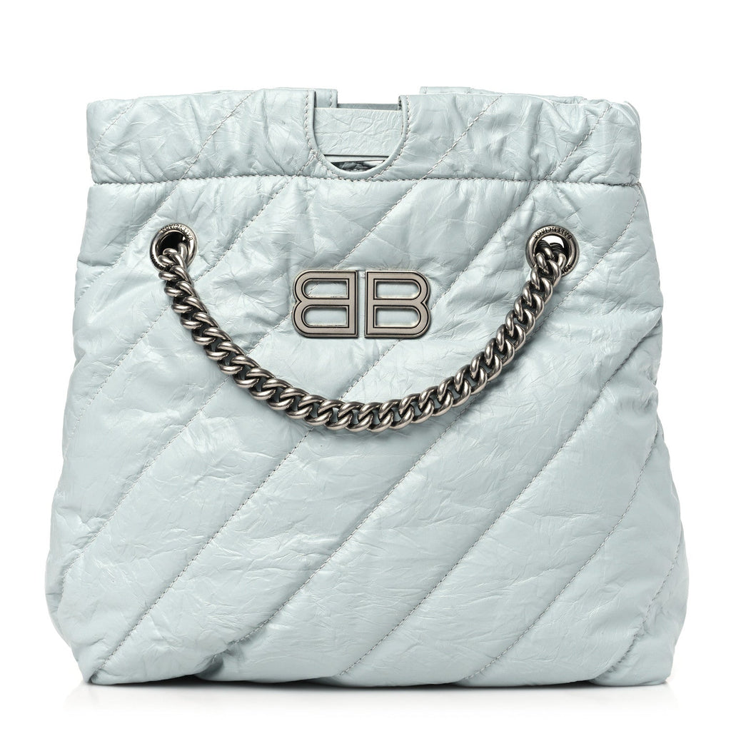 Balenciaga Crushed Calfskin Quilted Crush Small Tote Bag Light Blue