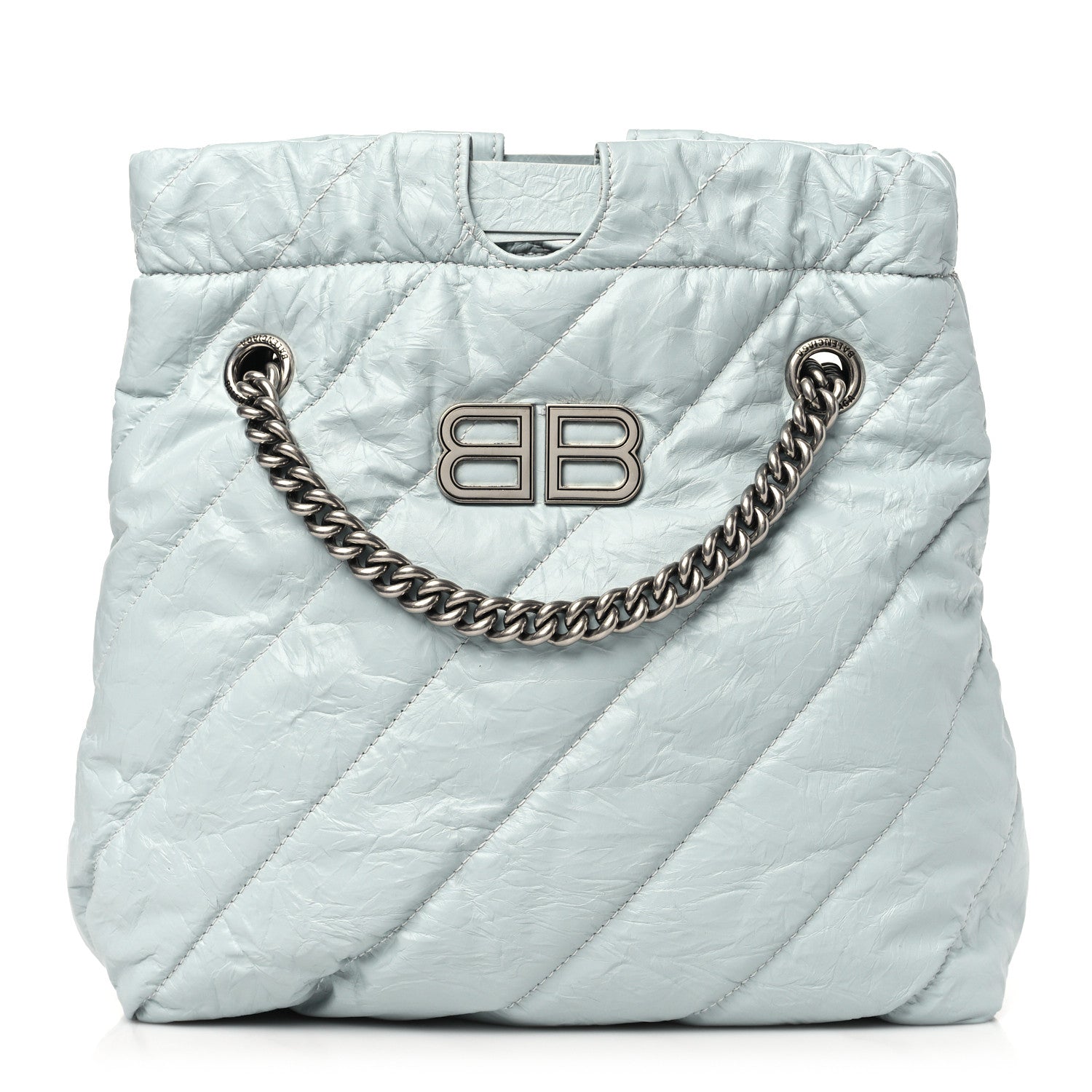 Balenciaga Crushed Calfskin Quilted Crush Small Tote Bag Light Blue