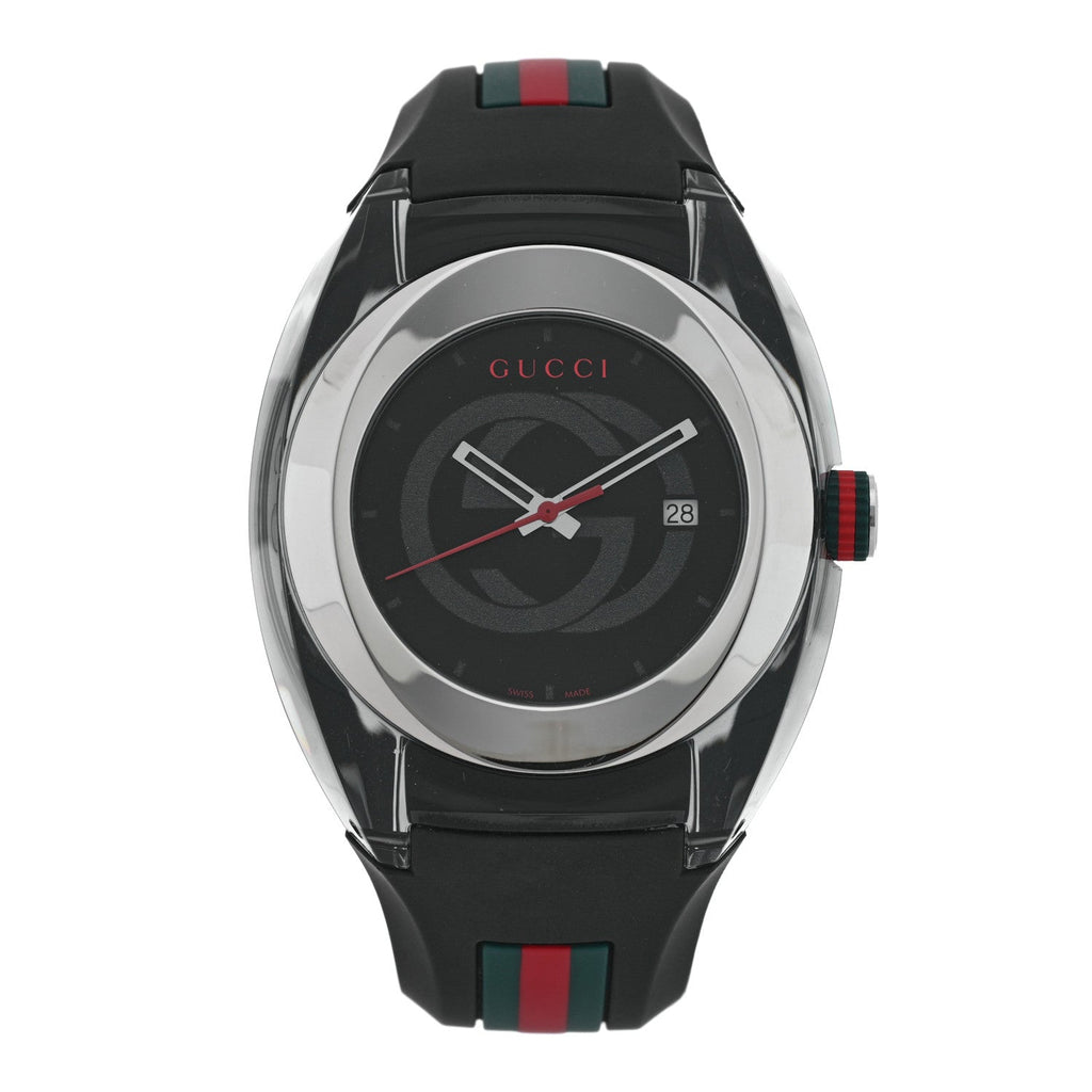 Gucci Stainless Steel Rubber 46mm Sync Web Quartz Watch Black