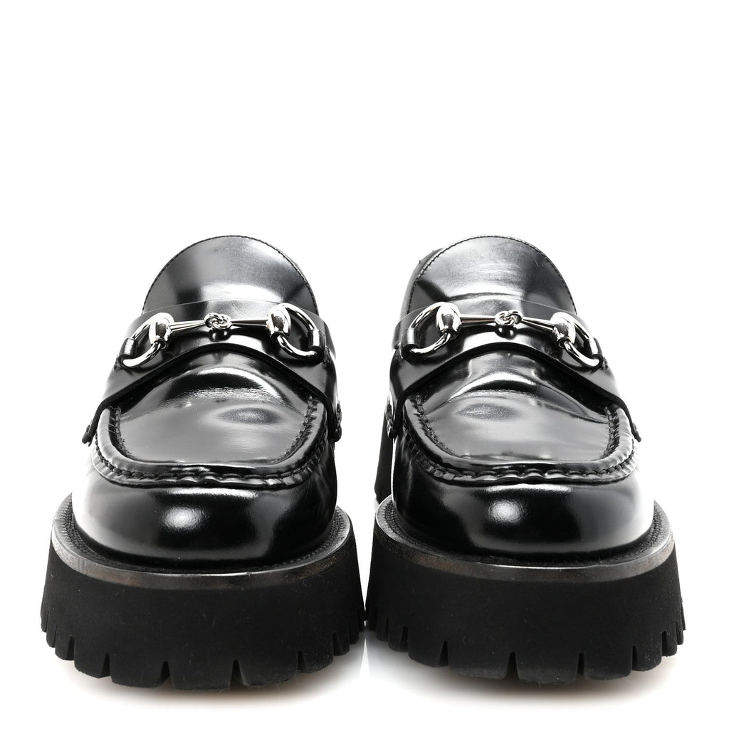Gucci Cordovan Lux Womens Horsebit 45mm Platform Loafers 39 Black