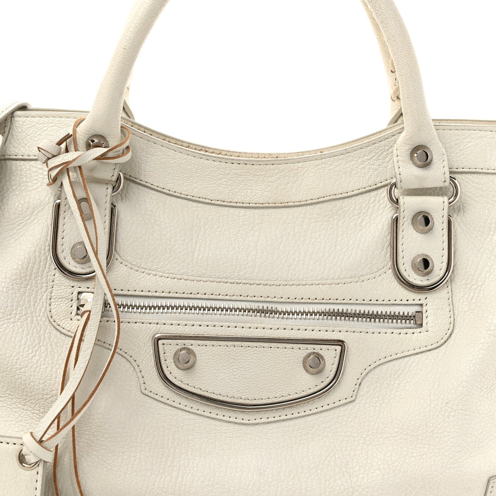 Balenciaga Chevre Silver Metallic Edge Hardware City White