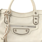 Balenciaga Chevre Silver Metallic Edge Hardware City White