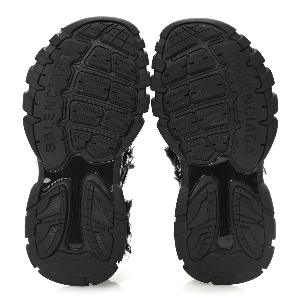 Balenciaga Faux Fur Rubber Mesh Womens Track Sandals 40 Black