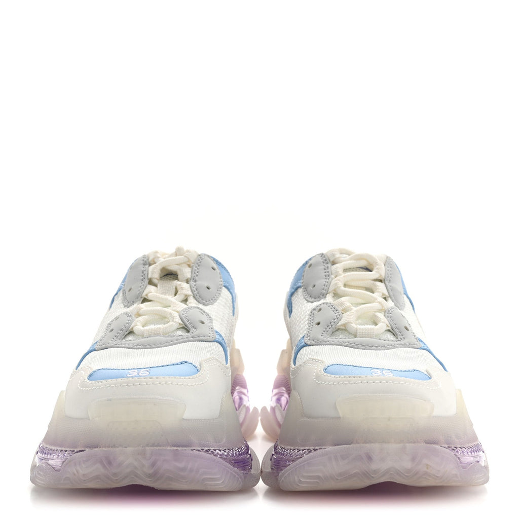 Balenciaga Fabric Mesh Clear Sole Womens Triple S Sneakers 36 Light Blue Grey Lilac White