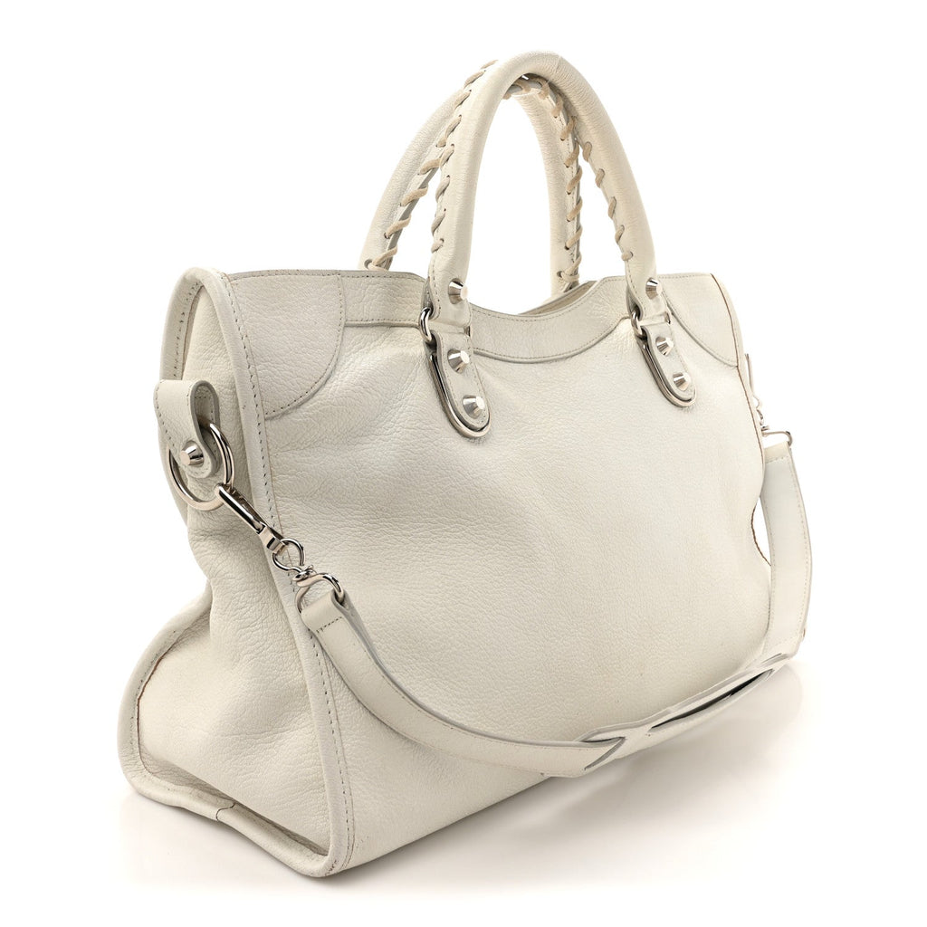 Balenciaga Chevre Silver Metallic Edge Hardware City White