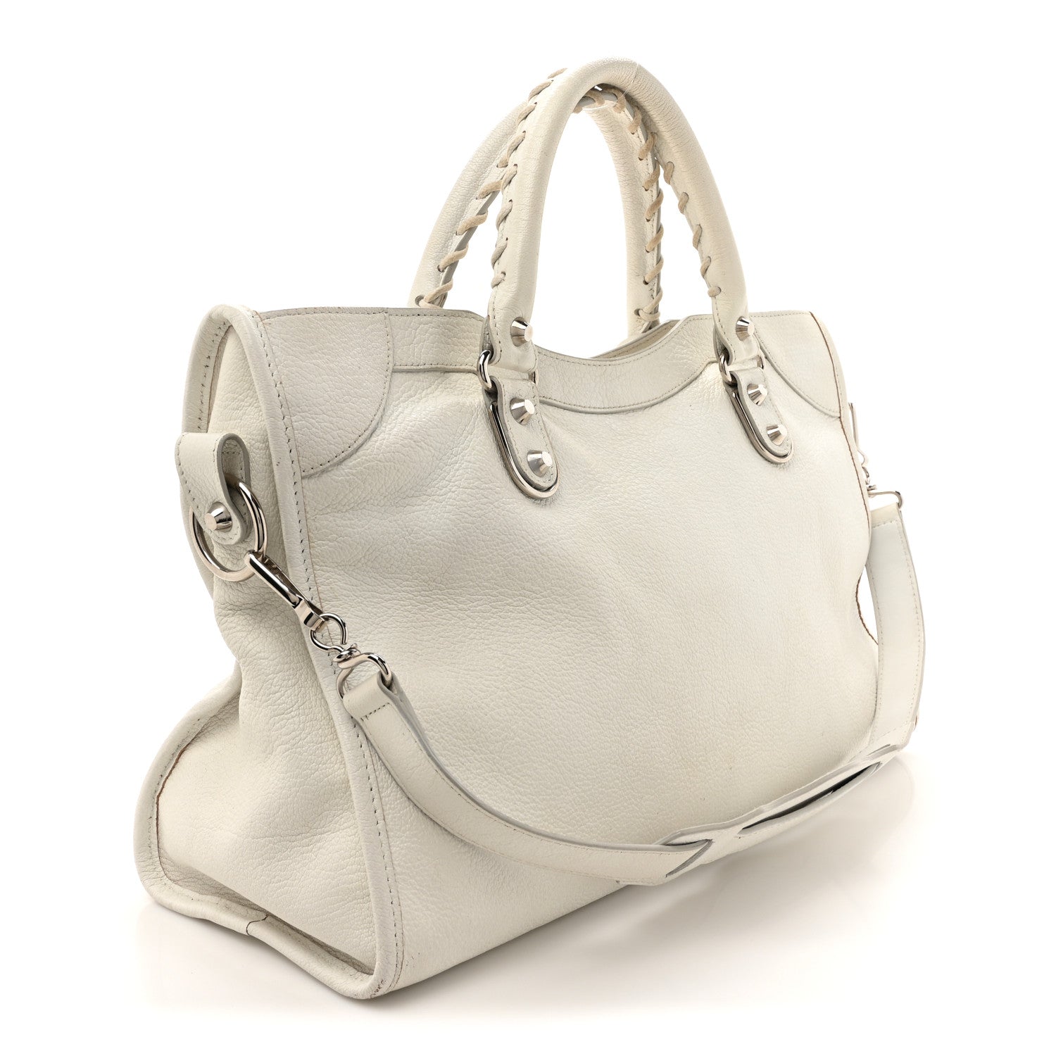 Balenciaga Chevre Silver Metallic Edge Hardware City White
