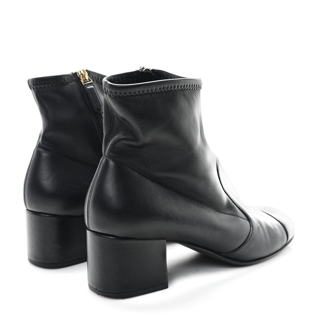 Chanel Stretch Lambskin Cap Toe CC Short Boots 39 Black