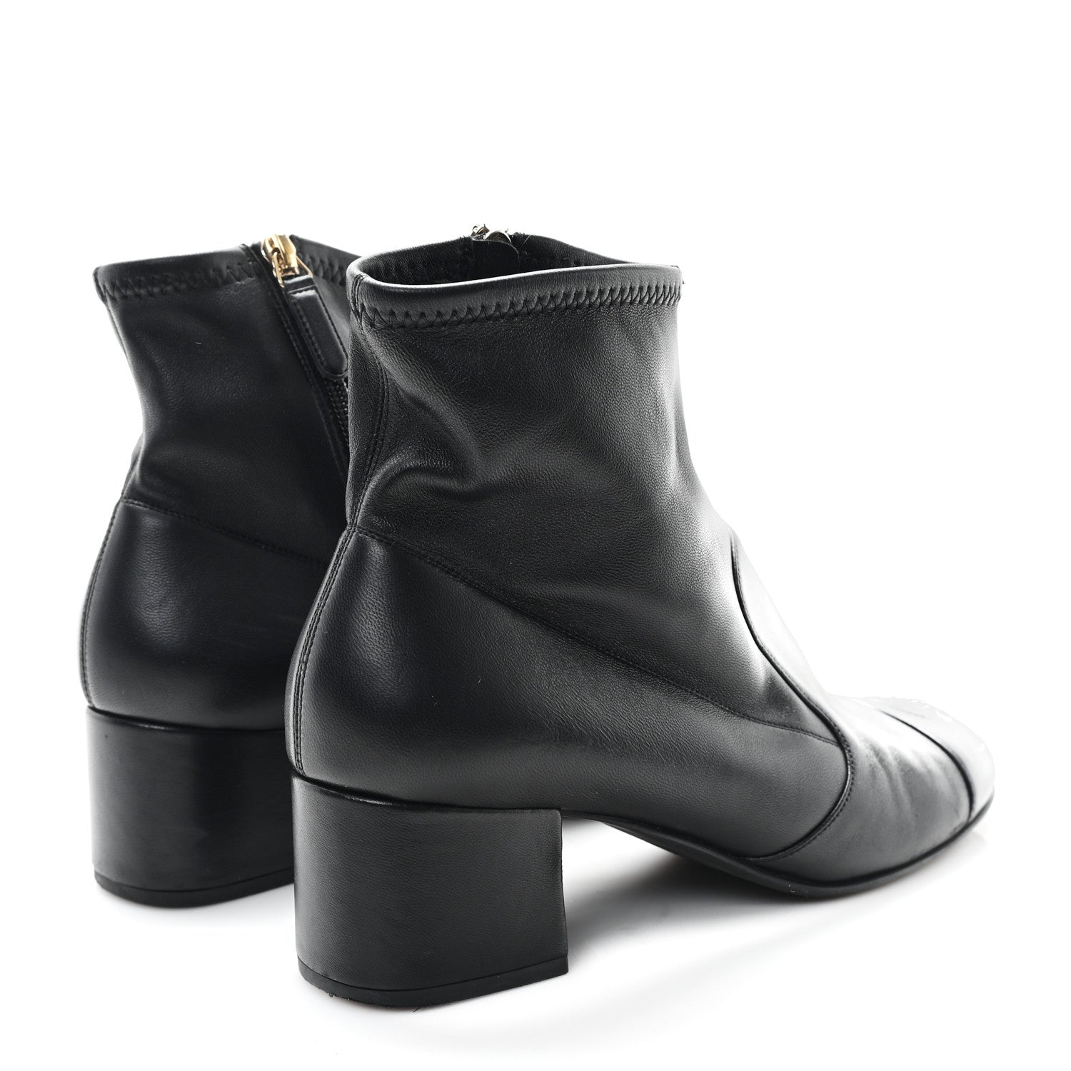Chanel Stretch Lambskin Cap Toe CC Short Boots 39 Black