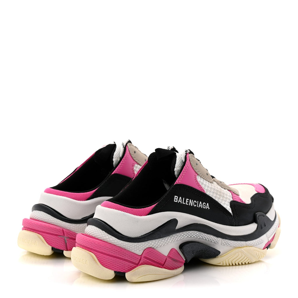 Balenciaga Fabric Mesh Womens Triple S Mule Sneakers 36 White Pink Black