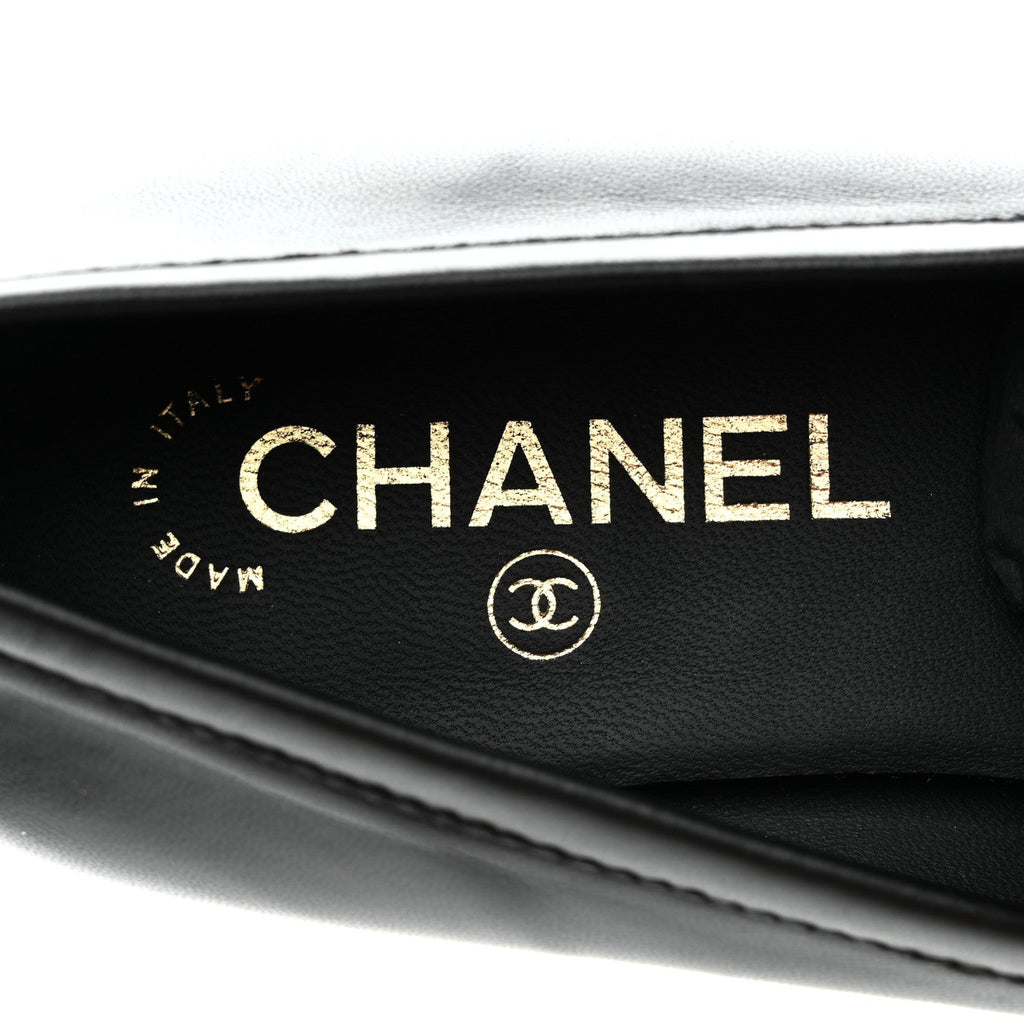 Chanel Lambskin Enamel CC Moccasin Loafers 37 Black