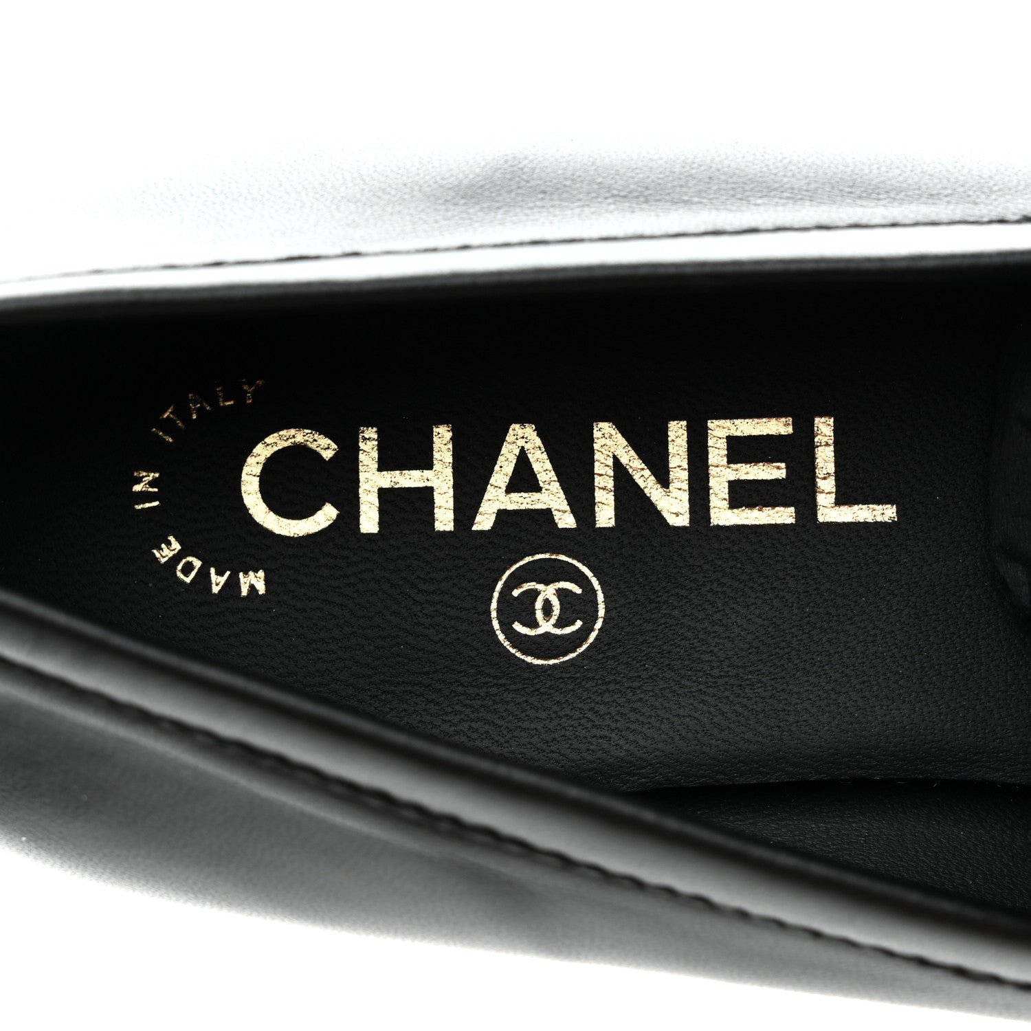 Chanel Lambskin Enamel CC Moccasin Loafers 37 Black