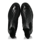 Chanel Lambskin Patent CC Cap Toe Quilted Short Platform Boots 39.5 Black