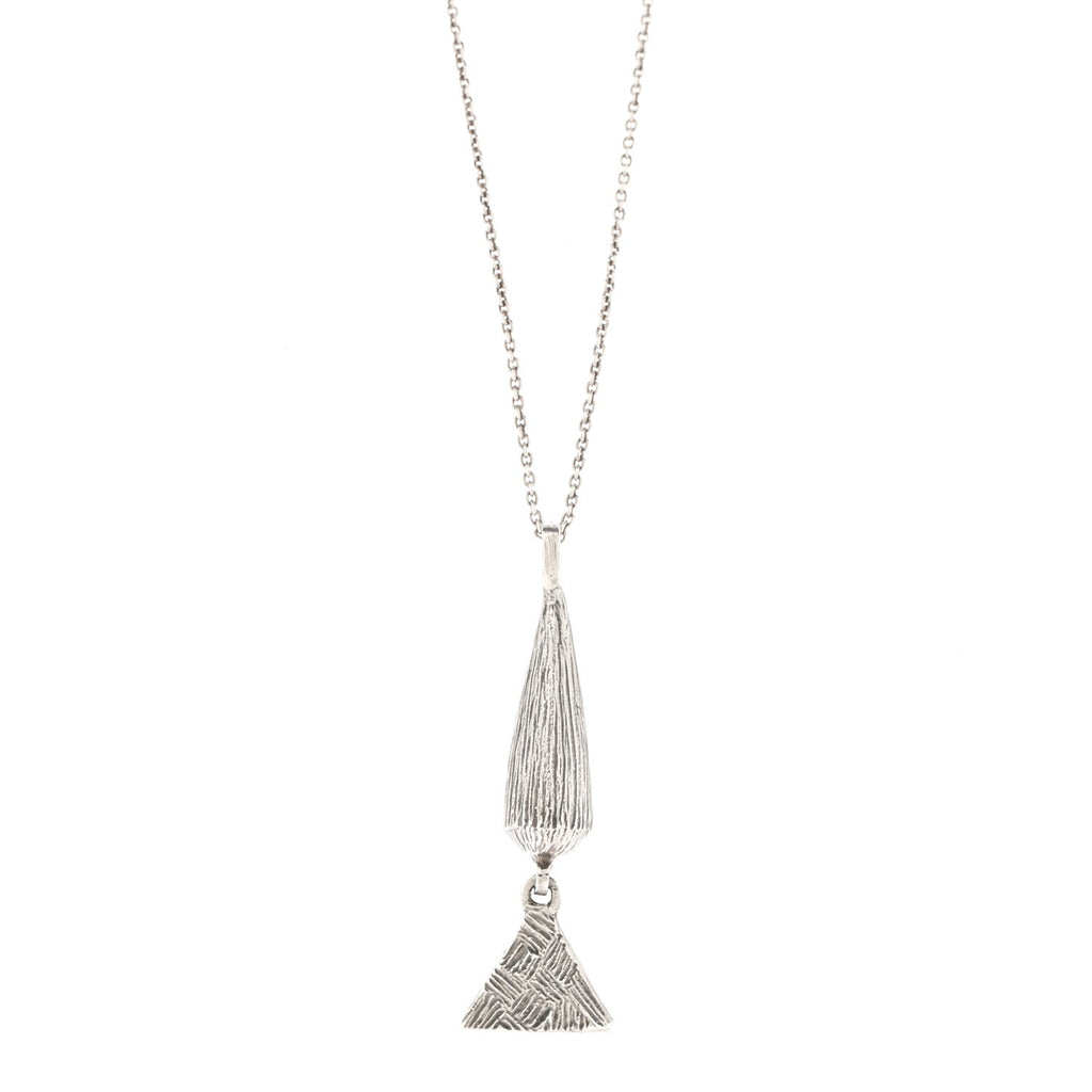 Saint Laurent Brass Triangle Pendant Long Necklace Oxidized Silver