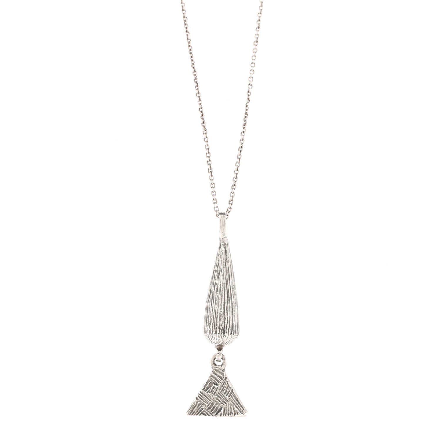 Saint Laurent Brass Triangle Pendant Long Necklace Oxidized Silver