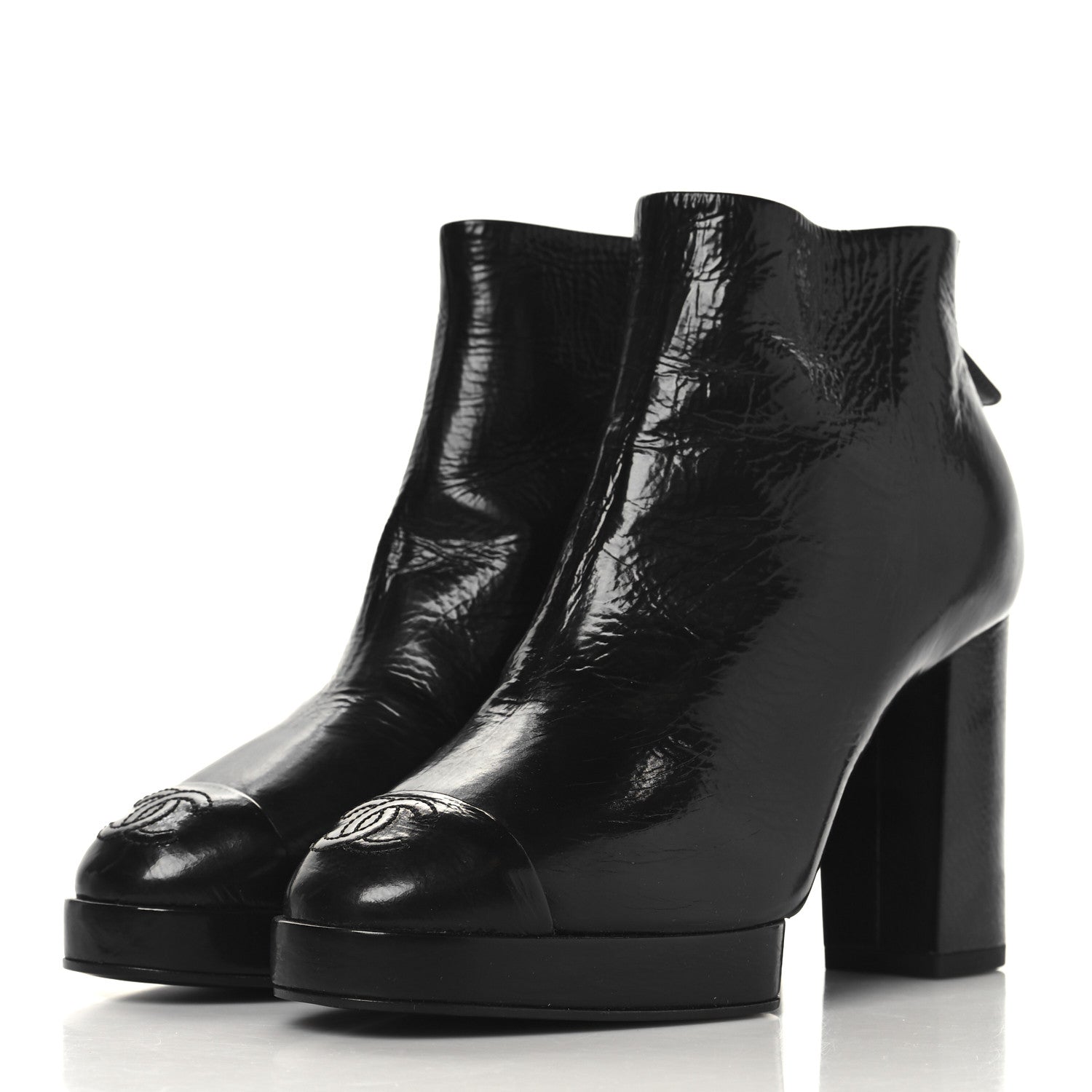 Chanel Crumpled Calfskin Cap Toe CC Ankle Boots 35.5 Black