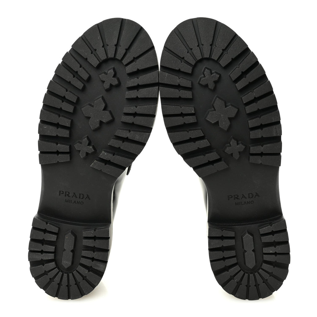 Prada Spazzolato Metal Triangle Logo 50mm Loafers 39 Black