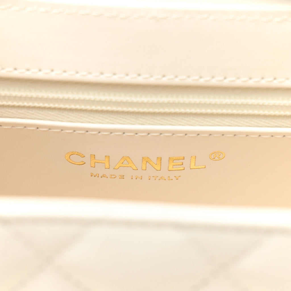 Chanel Shiny Aged Calfskin Quilted Nano Kelly Shopper White