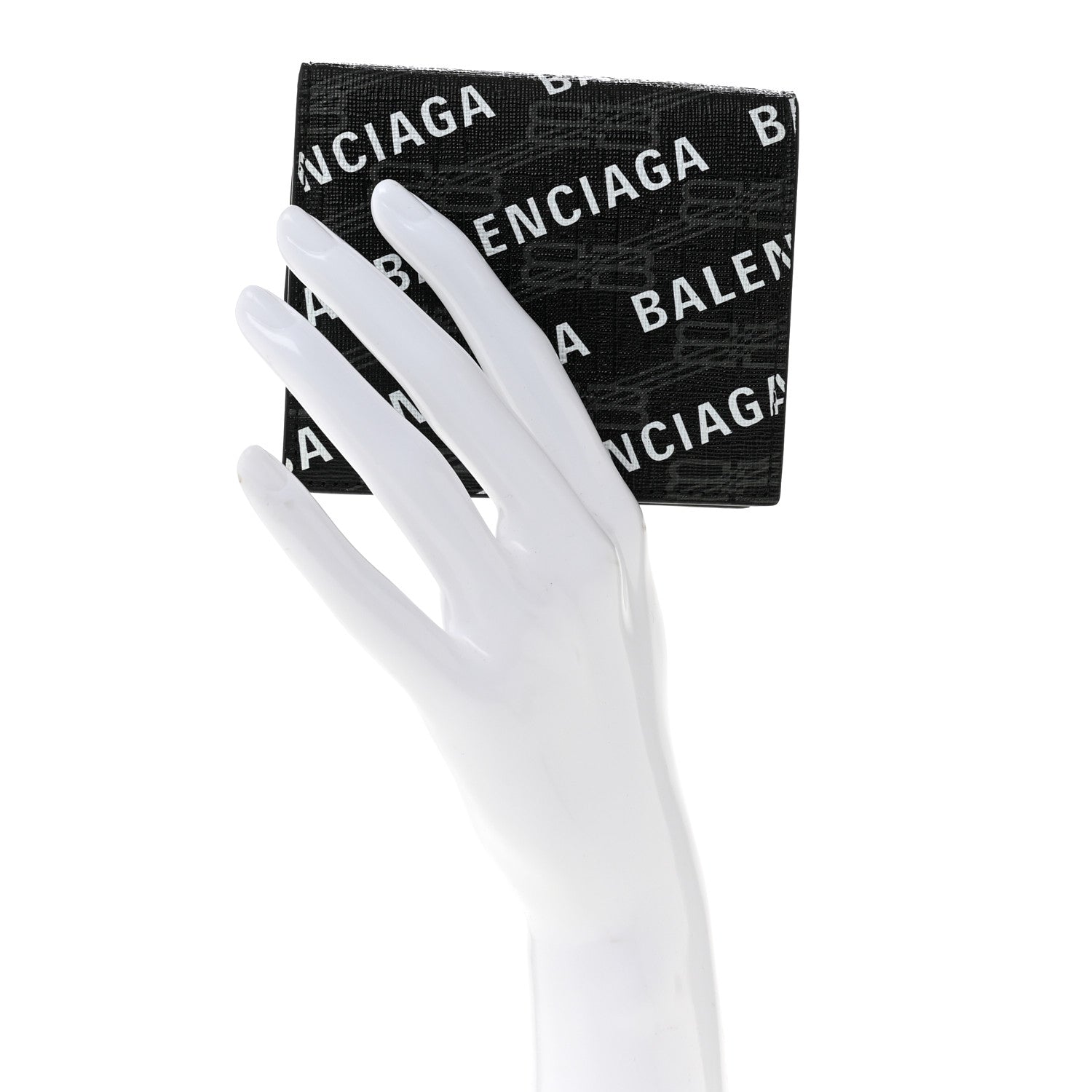 Balenciaga Coated Canvas BB Monogram Allover Logo Card Holder Wallet Black Grey White