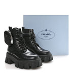 Prada Spazzolato Rois Nylon Metal Triangle Logo Monolith Pouch Pocket 55mm Boots 37 Black