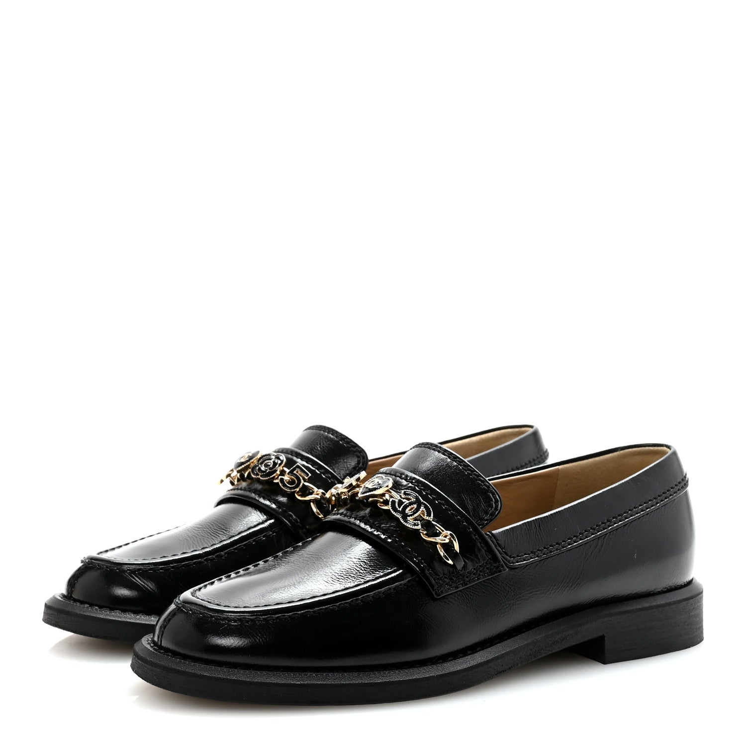 Chanel Calfskin Enamel Charms Mocassin Loafers 35.5 Black