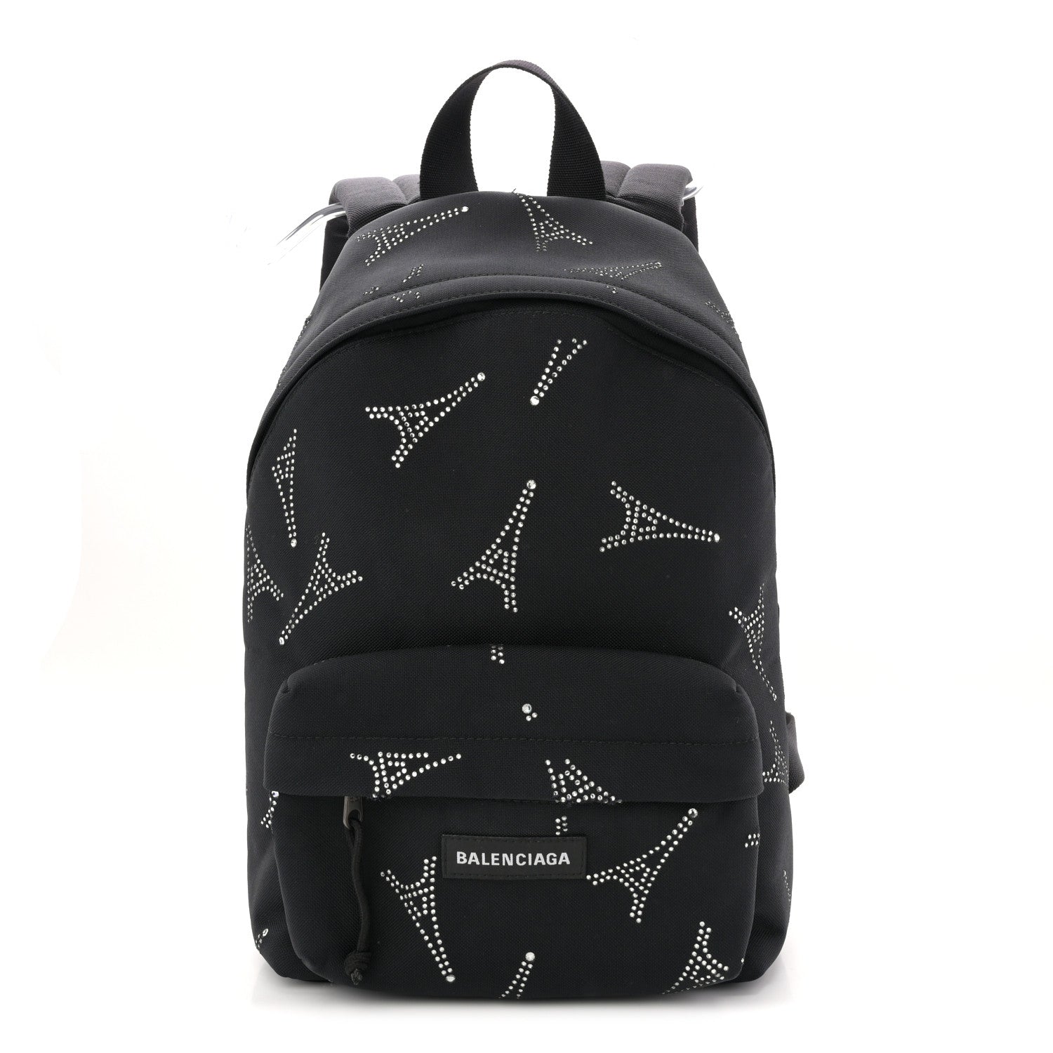 Balenciaga Canvas Crystal Embellished Eiffel Tower Explorer Backpack S Black