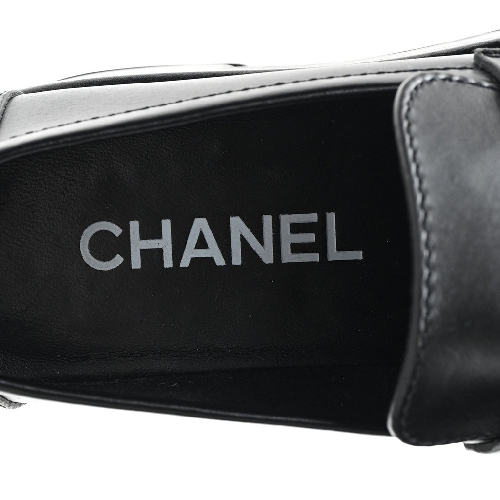 Chanel Calfskin CC Platform Loafers 38 Black