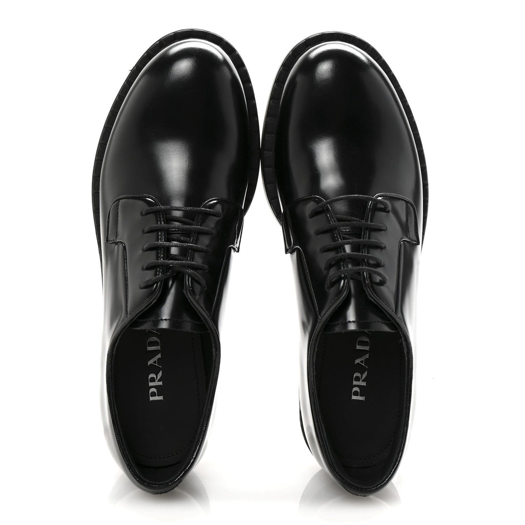 Prada Spazzolato Lace Up 50mm Loafers 39 Black