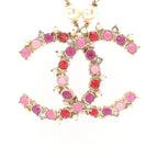 Chanel Pearl Crystal Beaded CC Pendant Necklace Gold Pink