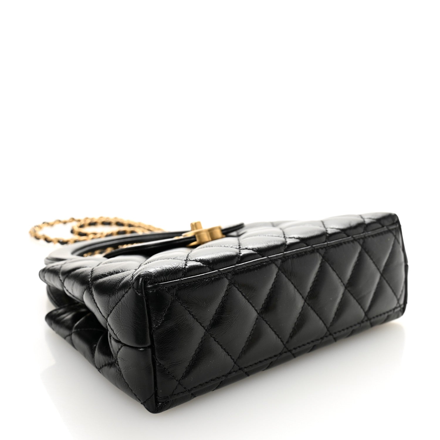 Chanel Shiny Aged Calfskin Quilted Nano Kelly Shopper Black