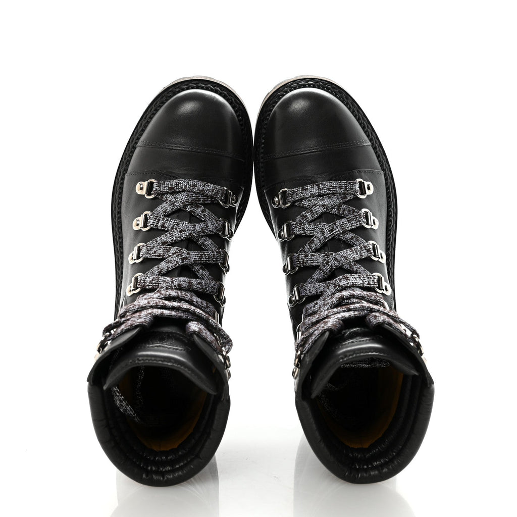 Chanel Lambskin Quilted Lace Up Boots 35.5 Grey