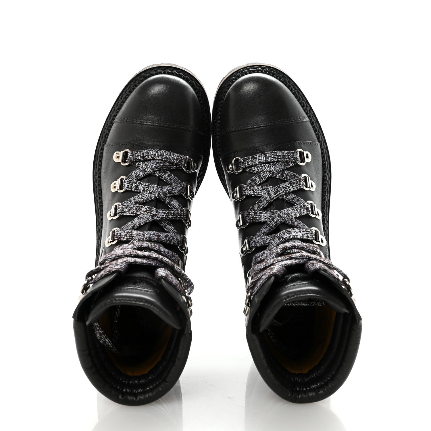Chanel Lambskin Quilted Lace Up Boots 35.5 Grey
