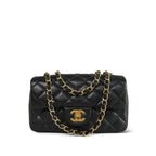 Chanel Black Caviar Quilted Mini Rectangular Flap Aged Gold Hardware