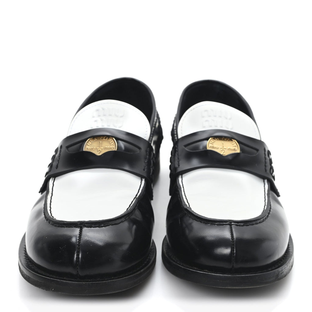 Miu Miu Spazzolato Penny Loafer 39 Black White