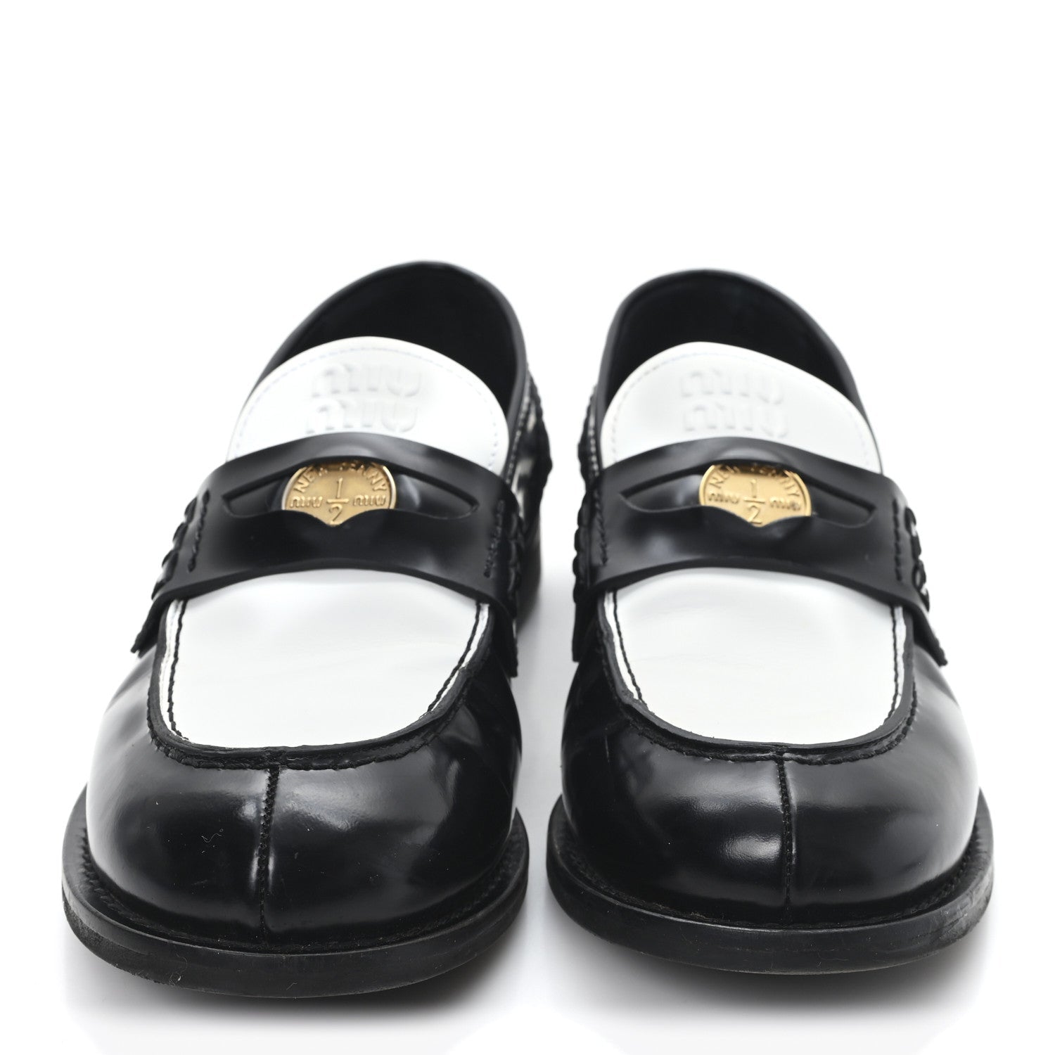 Miu Miu Spazzolato Penny Loafer 39 Black White