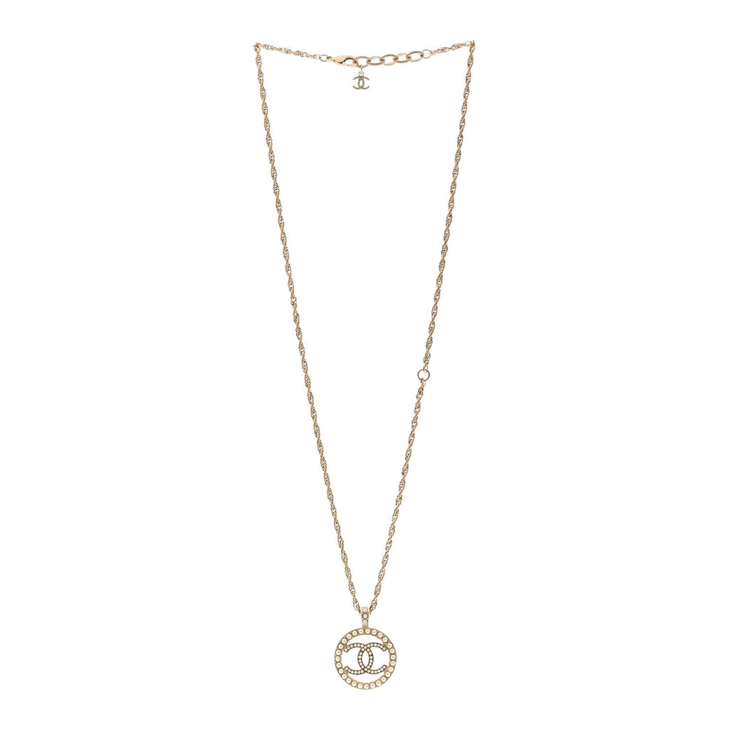 Chanel Pearl CC Round Pendant Necklace Gold
