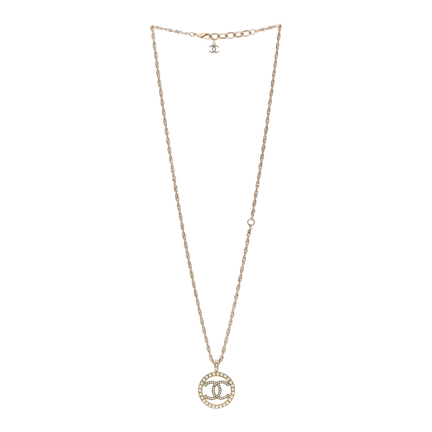 Chanel Pearl CC Round Pendant Necklace Gold