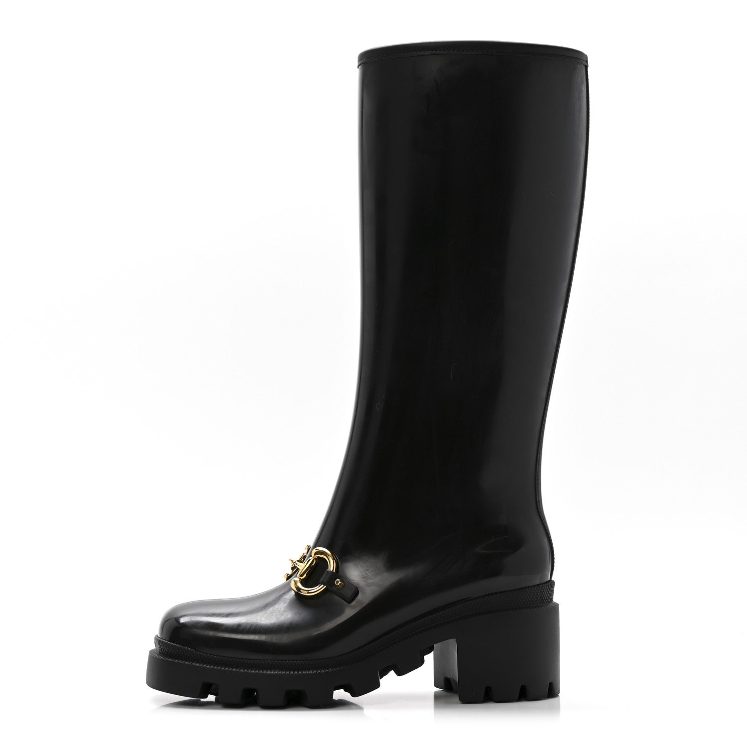 Gucci Rubber Horsebit Knee High Boots 38 Black
