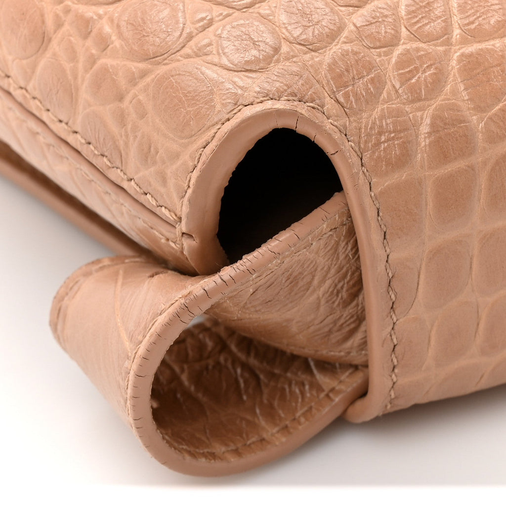 Balenciaga Extra Supple Calfskin Crocodile Embossed Small Downtown Shoulder Bag Nude Beige