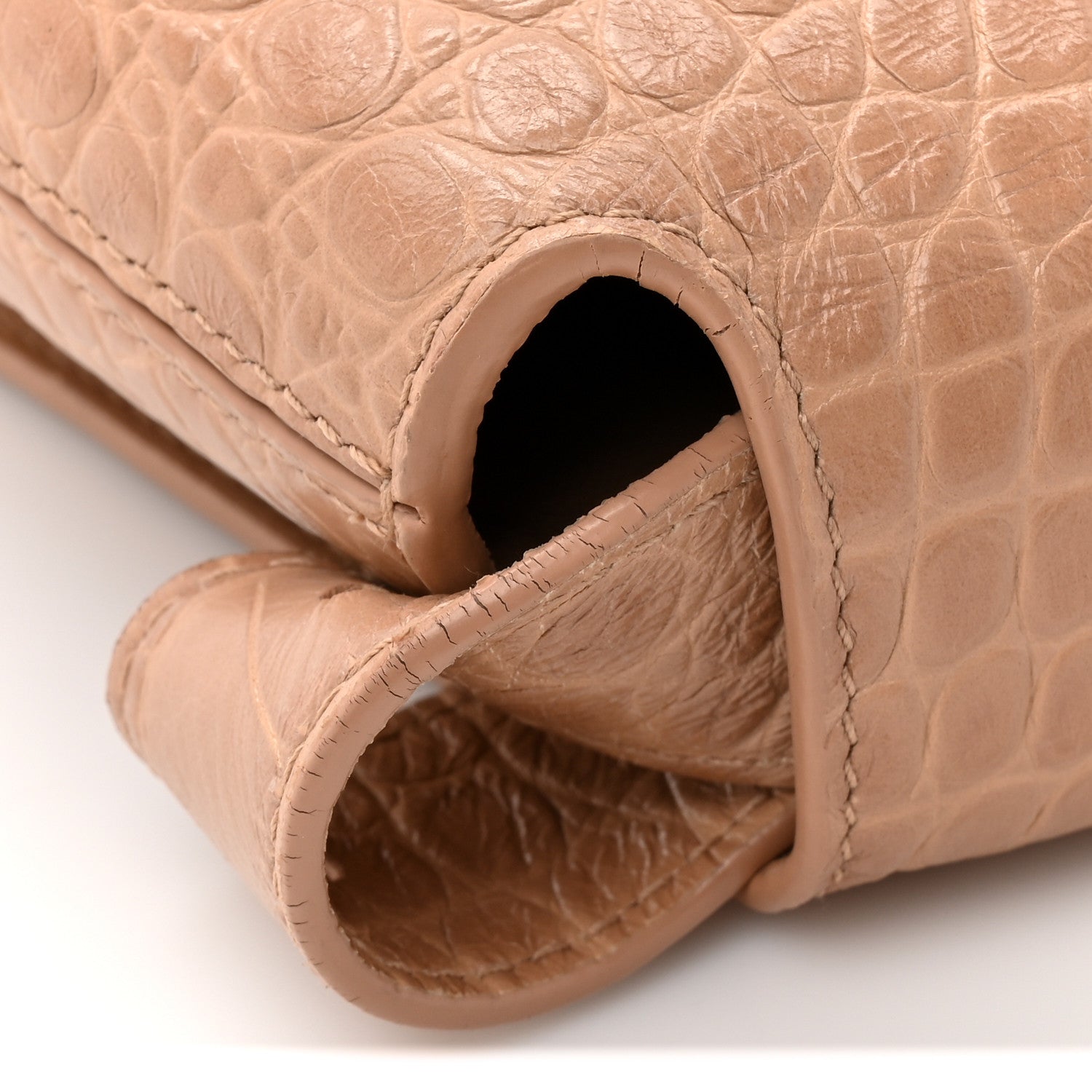 Balenciaga Extra Supple Calfskin Crocodile Embossed Small Downtown Shoulder Bag Nude Beige