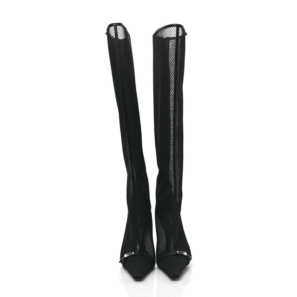 Saint Laurent Mesh Oxails Knee High Boots 40 Black