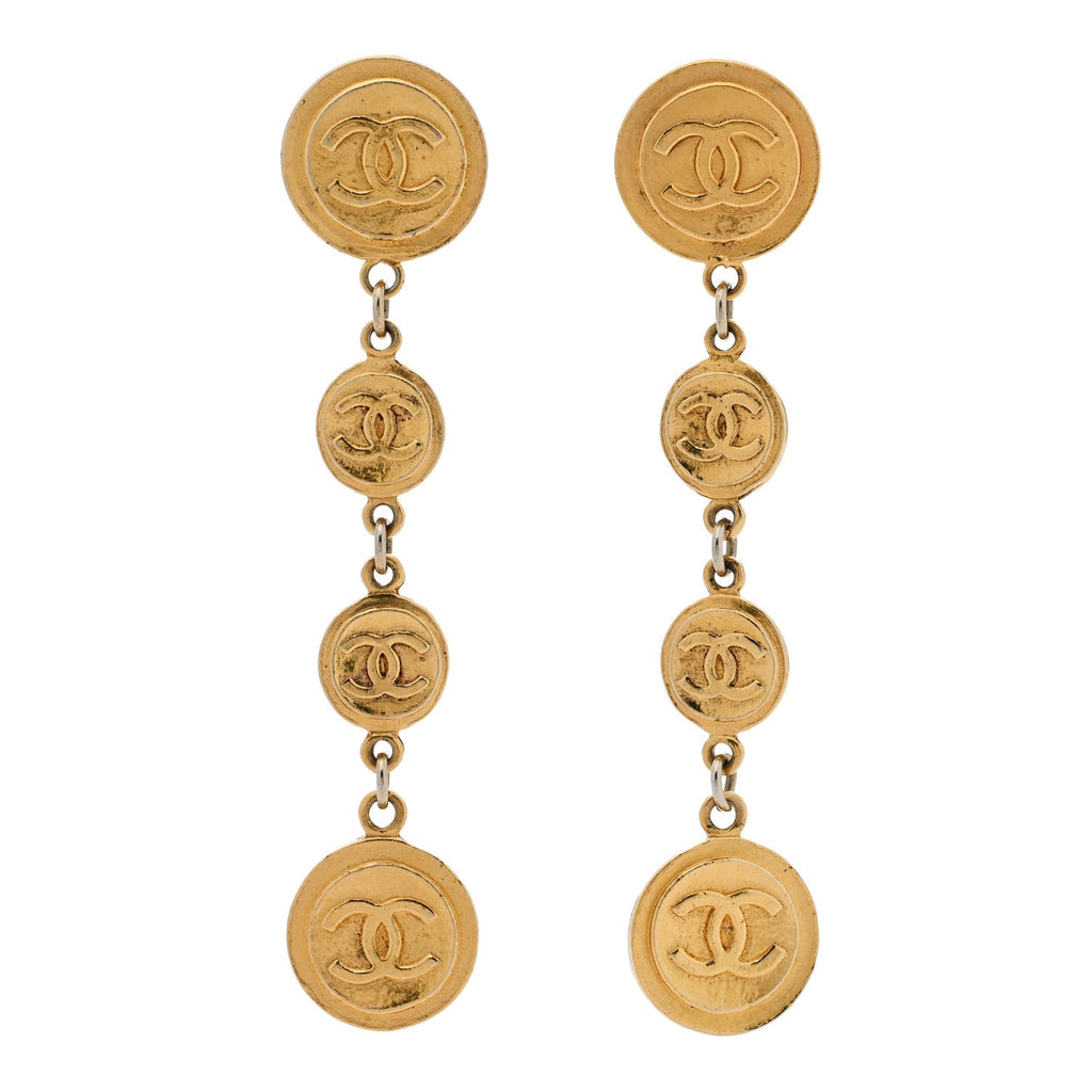Chanel Metal CC Medallion Clip On Earrings Gold