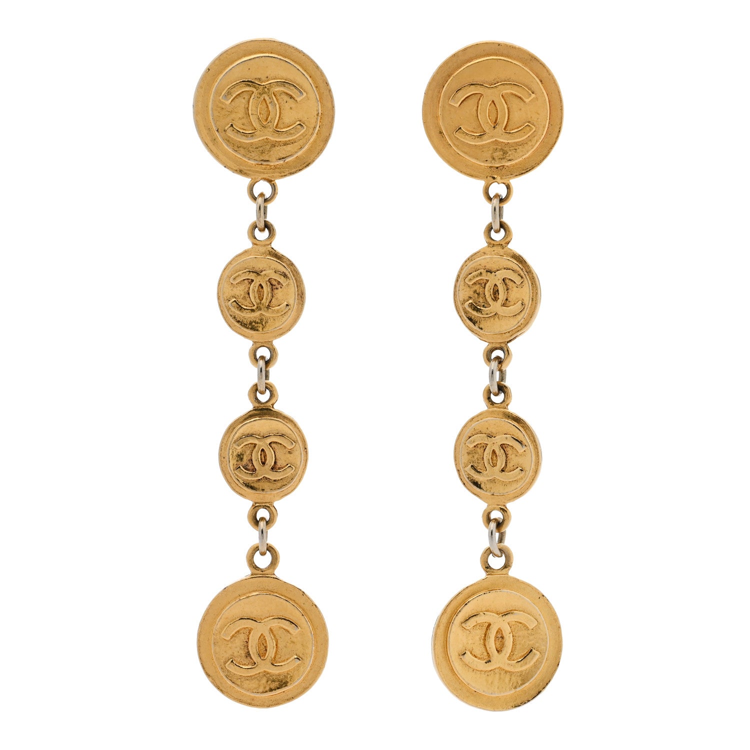 Chanel Metal CC Medallion Clip On Earrings Gold