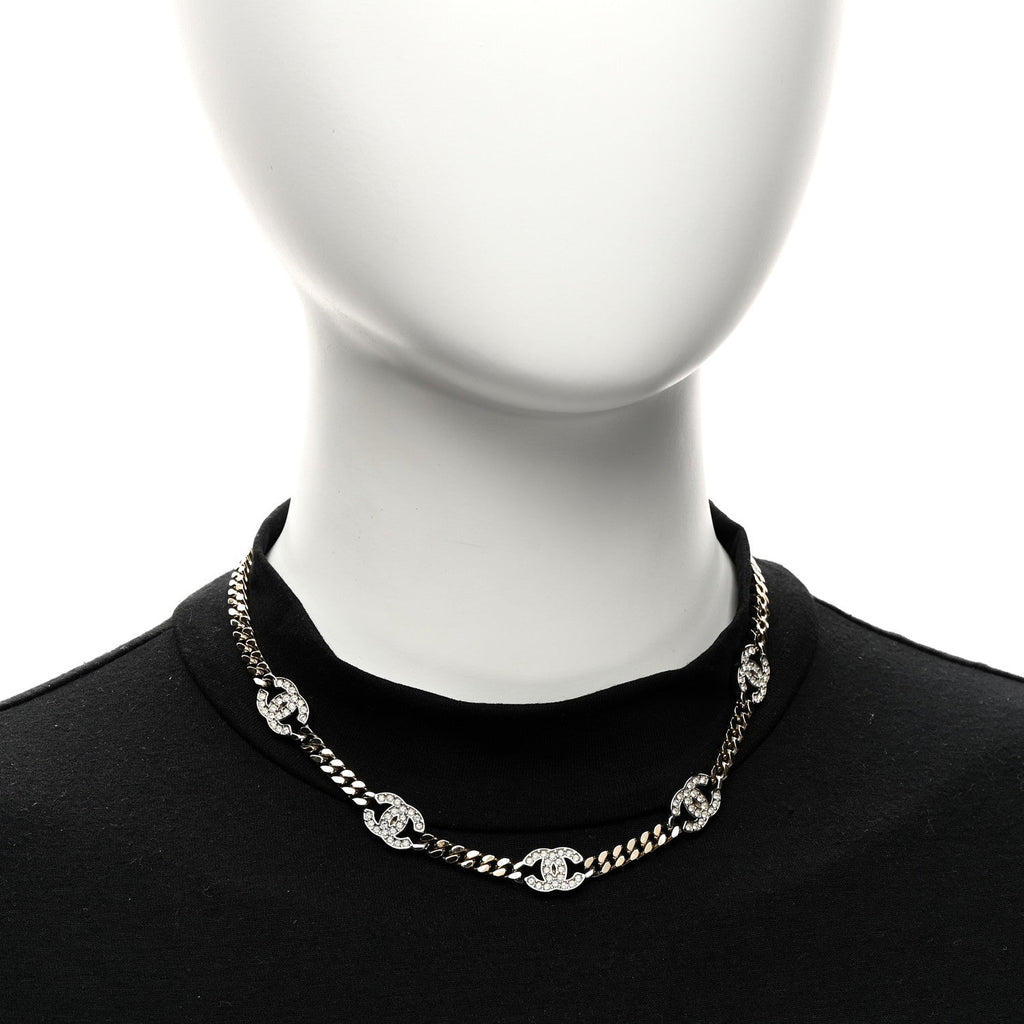 Chanel Crystal Chain CC Necklace Gold Silver