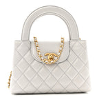 Chanel Shiny Aged Calfskin Quilted Nano Kelly Shopper Light Grey