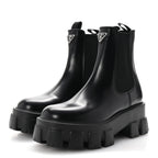 Prada Spazzolato Rois Triangle Monolith Chelsea 55mm Boots 35.5 Black