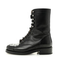 Chanel Calfskin Lace Up Combat Boots 37.5 Black