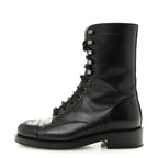 Chanel Calfskin Lace Up Combat Boots 37.5 Black