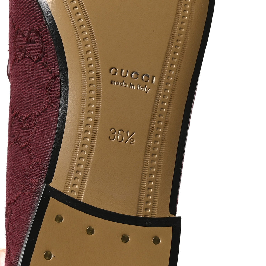 Gucci New Canvas GG Monogram Malaga Kid Horsebit Womens Jordaan Loafers 36.5 Rosso Ancora