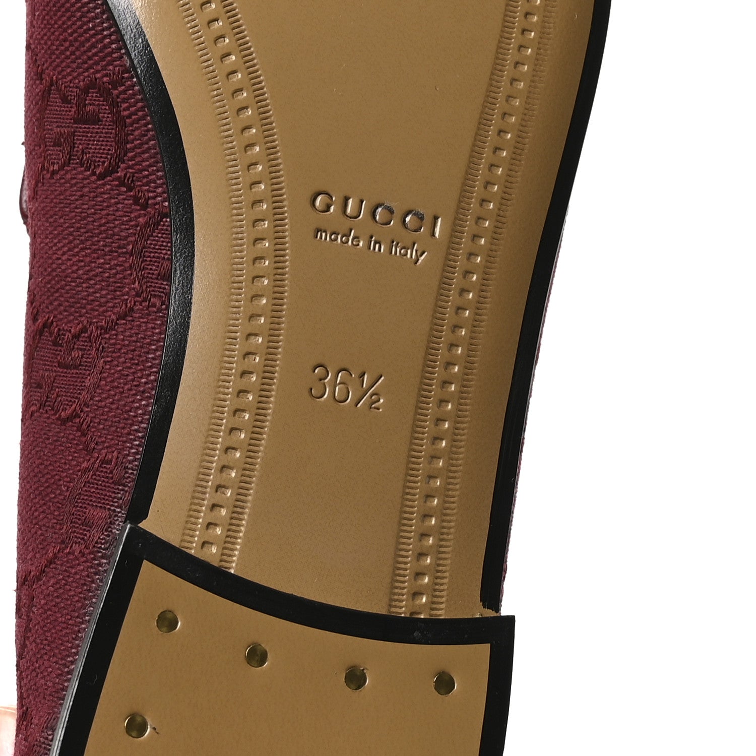 Gucci New Canvas GG Monogram Malaga Kid Horsebit Womens Jordaan Loafers 36.5 Rosso Ancora