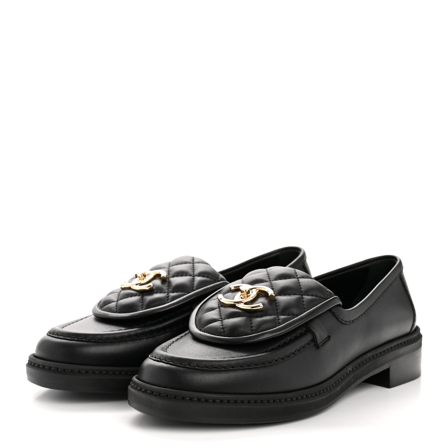 Chanel Lambskin Quilted CC Turnlock Loafers 37.5 Black